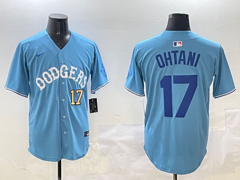 Men Los Angeles Dodgers 17 Ohtani Light Blue Throwback Game 2025 Nike MLB Jersey style 11